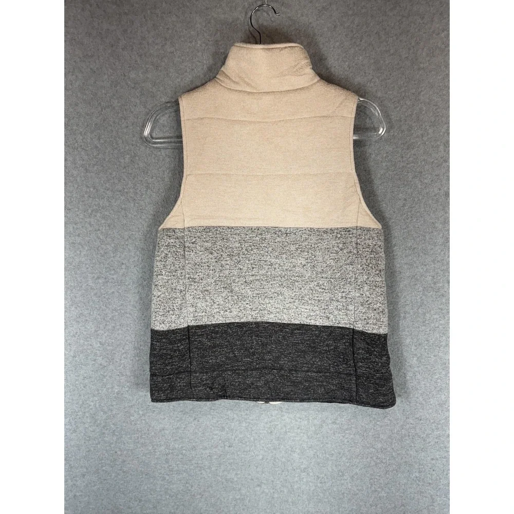 Staccato Vest Womens Small Beige Gray Black Colorblock Puffer Zip Up Sleeveless